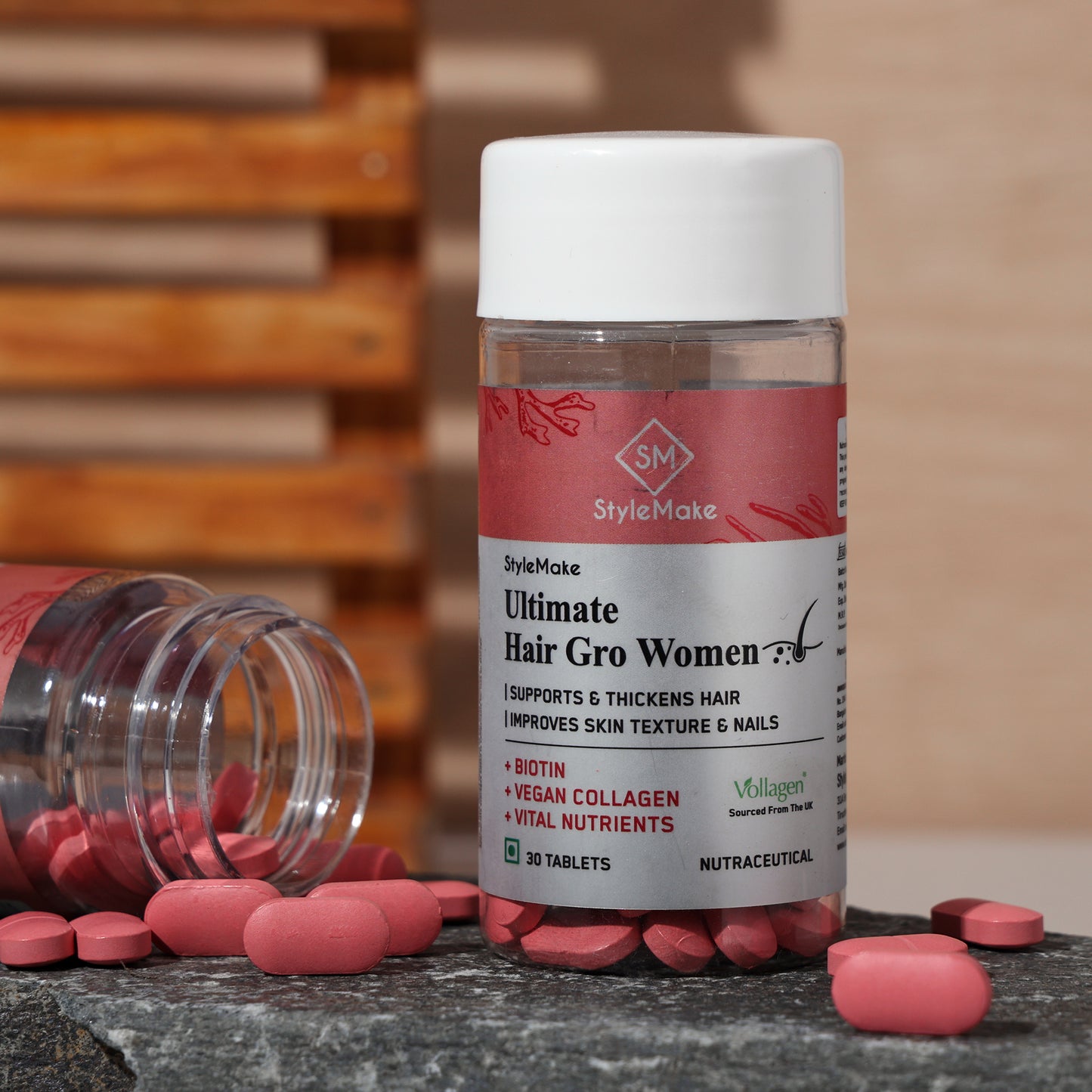 StyleMake Ultimate Hair Gro Vitamin for Women Biotin + Vegan Collagen from UK | Reduce Hair Loss and Promote Regrowth - 30 Tablets