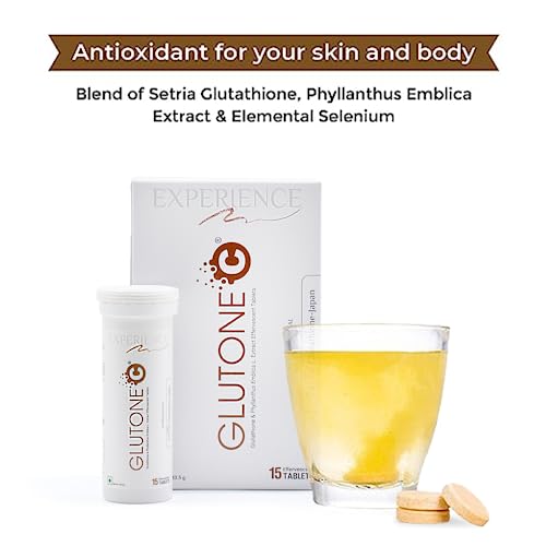 Glutone C–Glutathione & Vitamin C Effervescent Tablets| Made with Setria L-Glutathione, Amla extract & Selenium| Even Tone & Glowing Skin| Pack of 15 Tablets