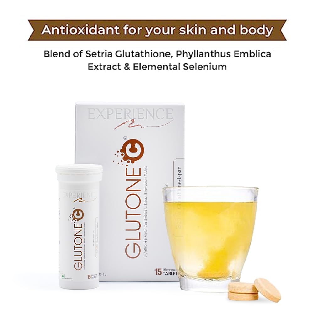 Glutone C–Glutathione & Vitamin C Effervescent Tablets| Made with Setria L-Glutathione, Amla extract & Selenium| Even Tone & Glowing Skin| Pack of 15 Tablets