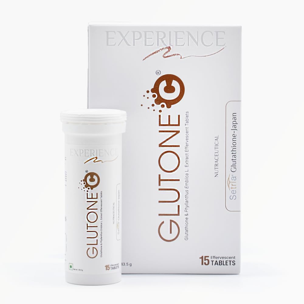 Glutone C–Glutathione & Vitamin C Effervescent Tablets| Made with Setria L-Glutathione, Amla extract & Selenium| Even Tone & Glowing Skin| Pack of 15 Tablets