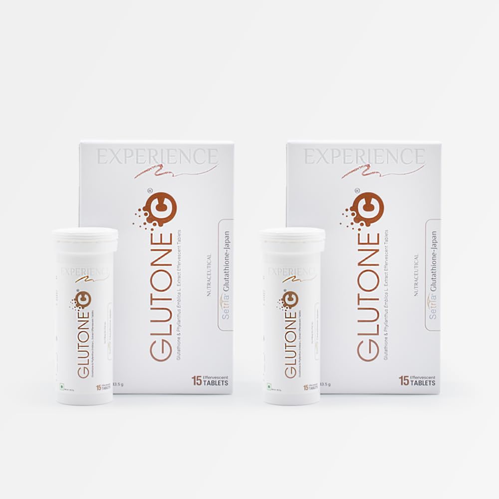 Glutone C–Glutathione & Vitamin C Effervescent Tablets| Made with Setria L-Glutathione, Amla extract & Selenium| Even Tone & Glowing Skin| Pack of 15 Tablets