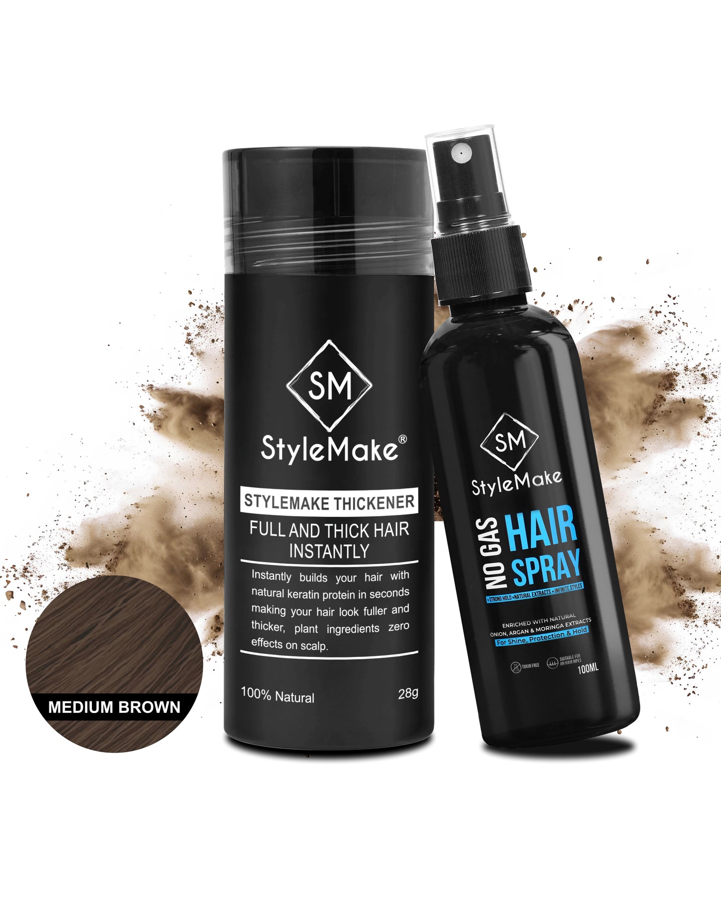 StyleMake Thickener Hair Fiber with StyleMake Hair Lock Spray Men & Women - Cotton Fibers
