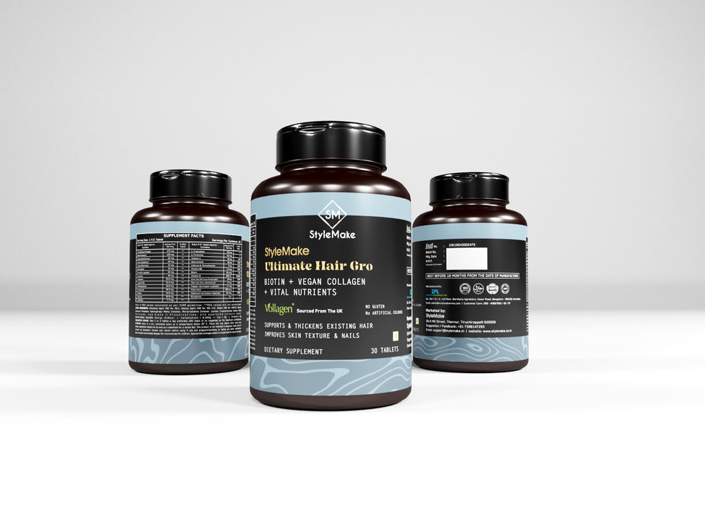 StyleMake Ultimate Hair Gro Vitamin for Men Biotin + Vegan Collagen from UK | Reduce Hair Loss and Promote Regrowth - 30 Tablets