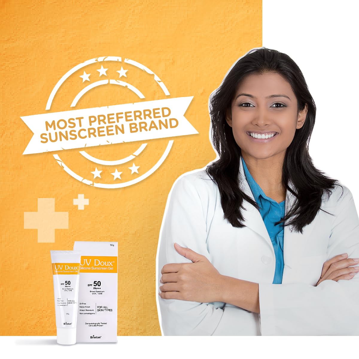 Brinton Healthcare UvDoux SPF 50 PA+++ in Matte Finish and Oil Free Formula| Water Resistant Sunscreen| Protection against UVA/UVB Rays (50 GM)