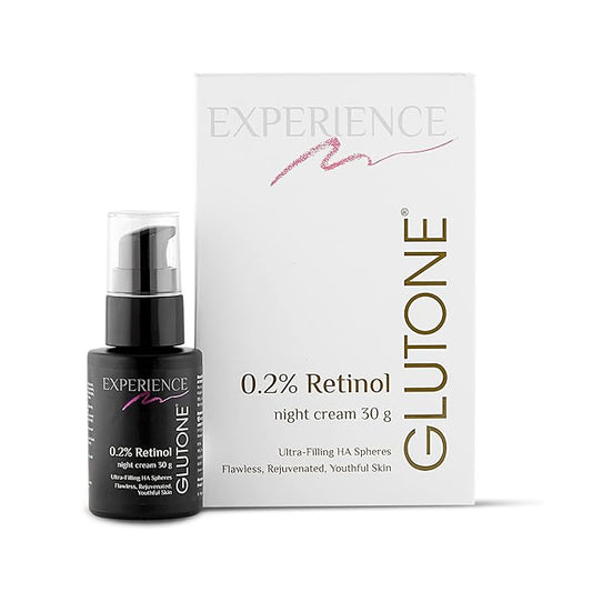 Glutone 0.2% Retinol Night Cream with Ultra Filling Hyaluronic Acid Spheres |Youthful & Rejuvenated Skin | Fades Wrinkles & Fine Lines | 30 g