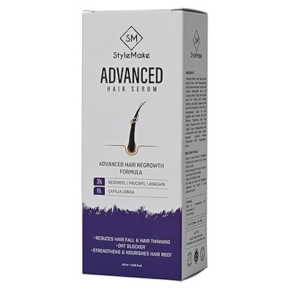 StyleMake Advanced Hair Serum for Men & Women With 3% Redensyl, 3% Procapil, 3% Anagain, 1% Capilia Longa | Hair Fall Control and Hair Regrowth | 30ml