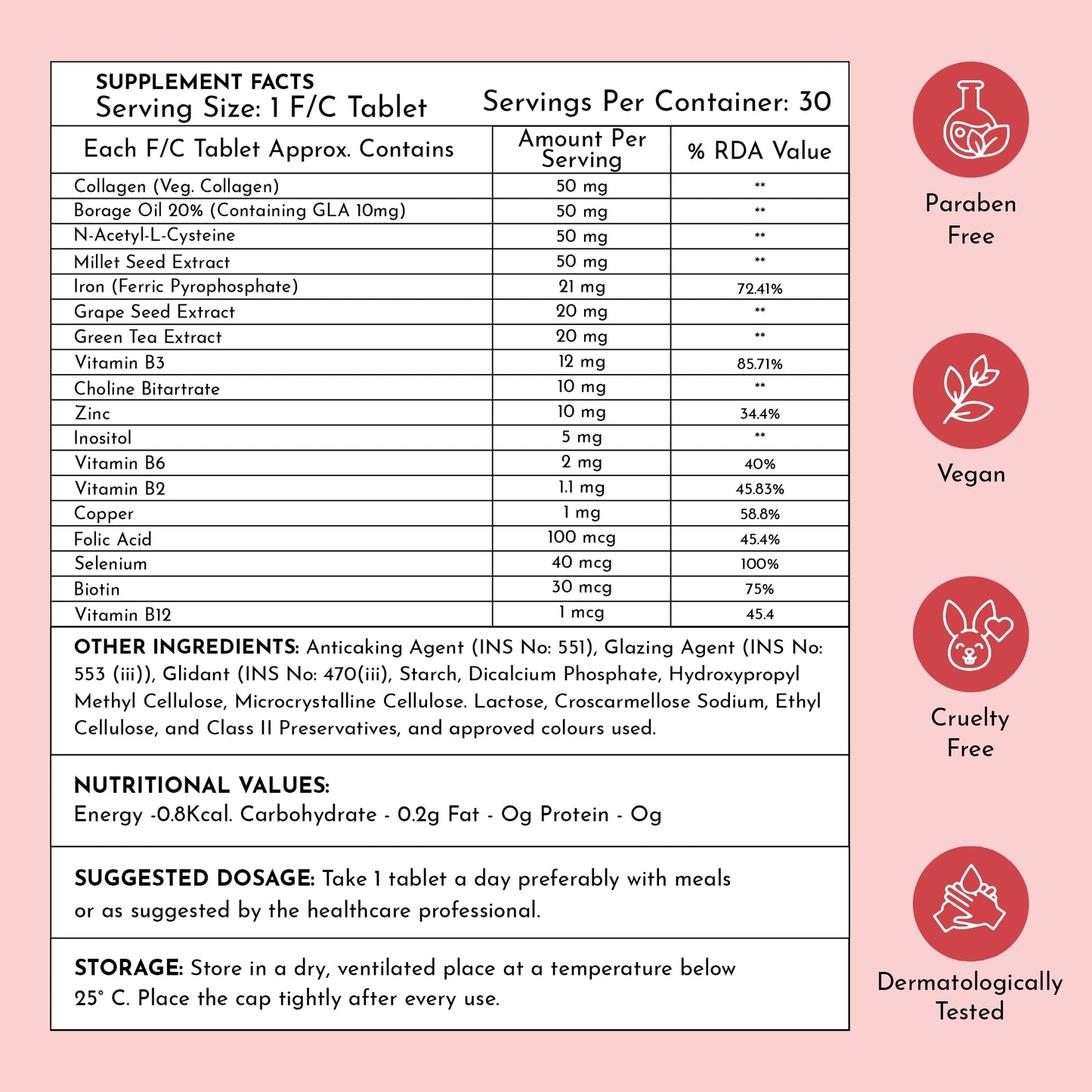 StyleMake Ultimate Hair Gro Women supplement facts with biotin iron zinc selenium and vegan collagen