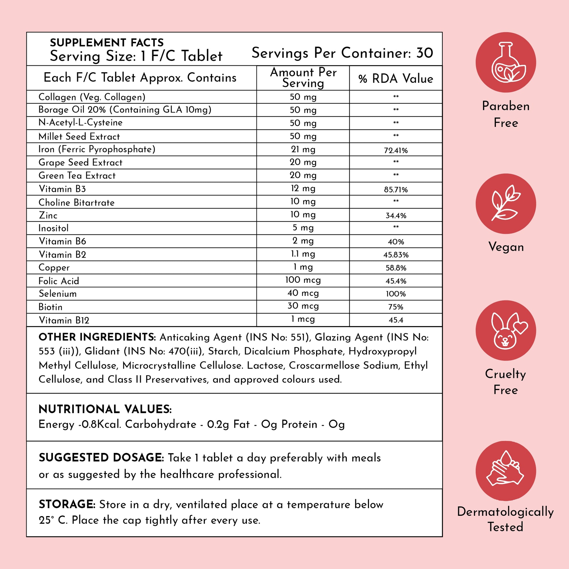 StyleMake Ultimate Hair Gro Women supplement facts with biotin iron zinc selenium and vegan collagen