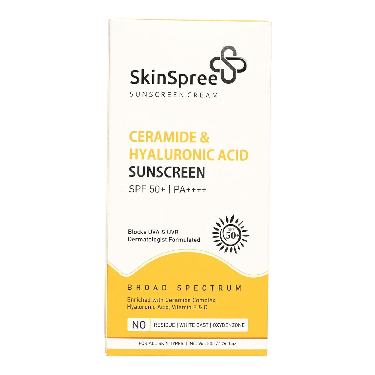 SkinSpree Sunscreen SPF 50+ & PA++++ for UVA, UVB and Blue Light Protection| Non Comedogenic | No White Cast | Lightweight cream formula for men and women | 50gm